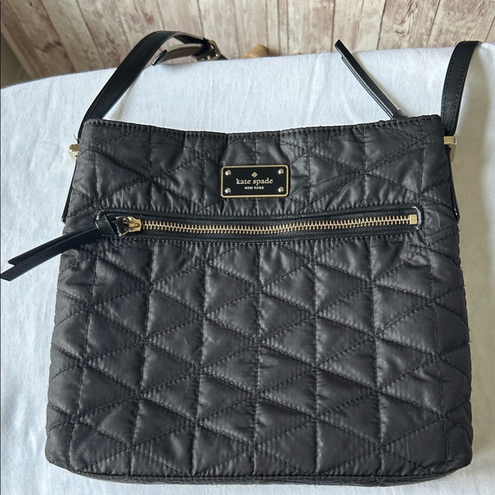 Kate Spade Black Quilted Crossbody Bag with Gold Accents